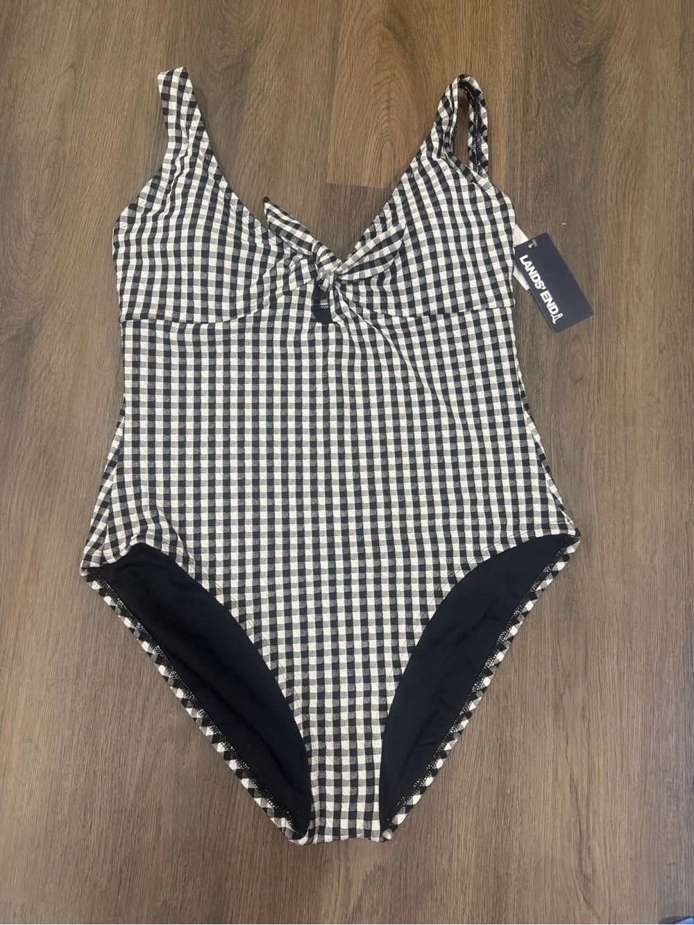 Lands' End Women's Black & White Gingham One-Piece Swimsuit